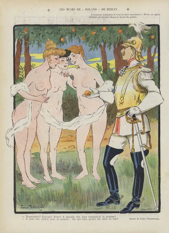 Die Musen von Roland von Berlin. Illustration für Le Rire von Jehan Testevuide