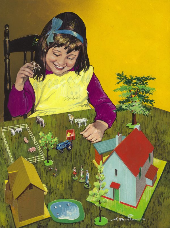 Mädchen mit Spielzeugbauernhof von Jesus Blasco