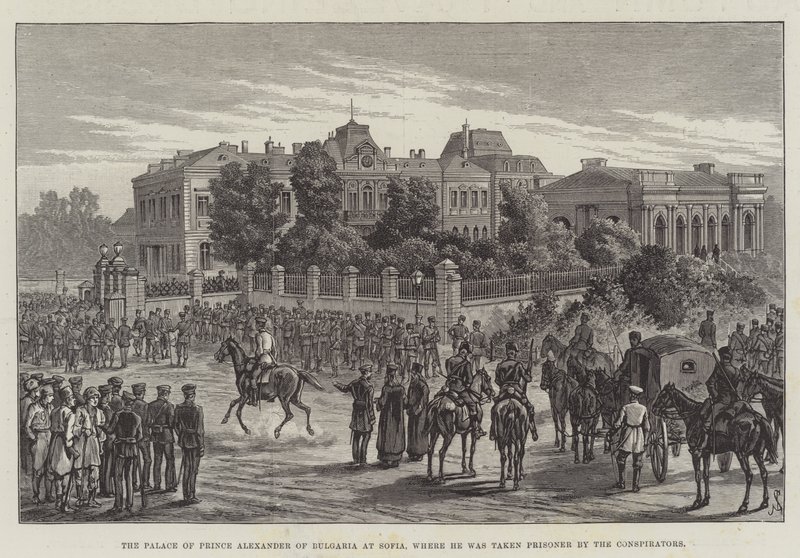 Der Palast von Prinz Alexander von Bulgarien in Sofia, wo er von den Verschwörern gefangen genommen wurde von Johann Nepomuk Schonberg