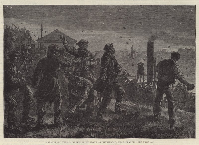 Angriff auf deutsche Studenten durch Slawen bei Kuchelbad, in der Nähe von Prag von Johann Nepomuk (after) Schonberg