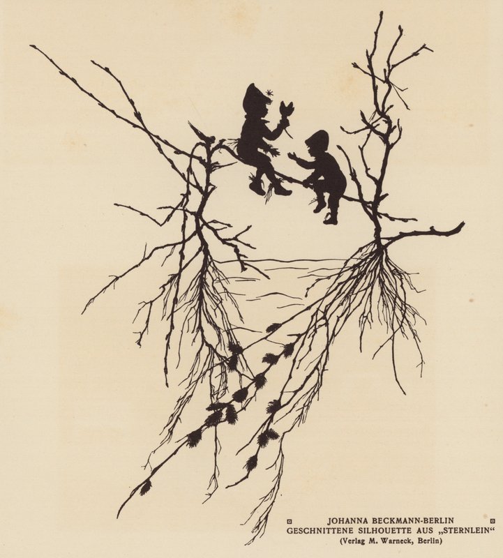 Silhouette von zwei Figuren, die auf einem Ast sitzen von Johanna Beckmann