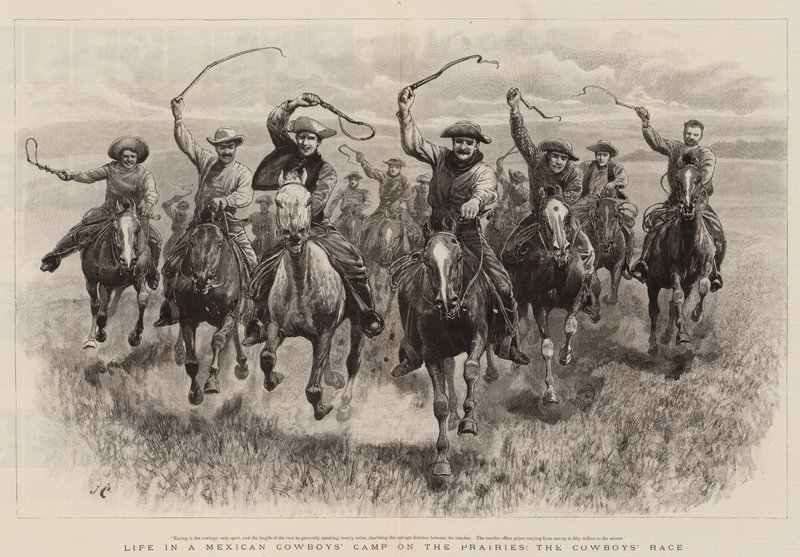 Leben in einem mexikanischen Cowboy-Lager auf den Prärien, das Cowboy-Rennen von John Charlton