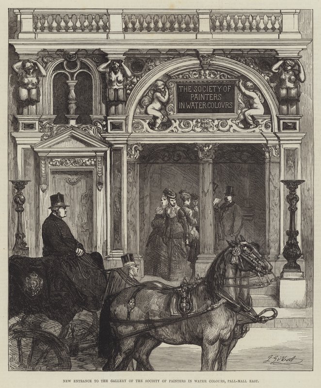 Neuer Eingang zur Galerie der Gesellschaft der Aquarellmaler, Pall-Mall East von John Gilbert