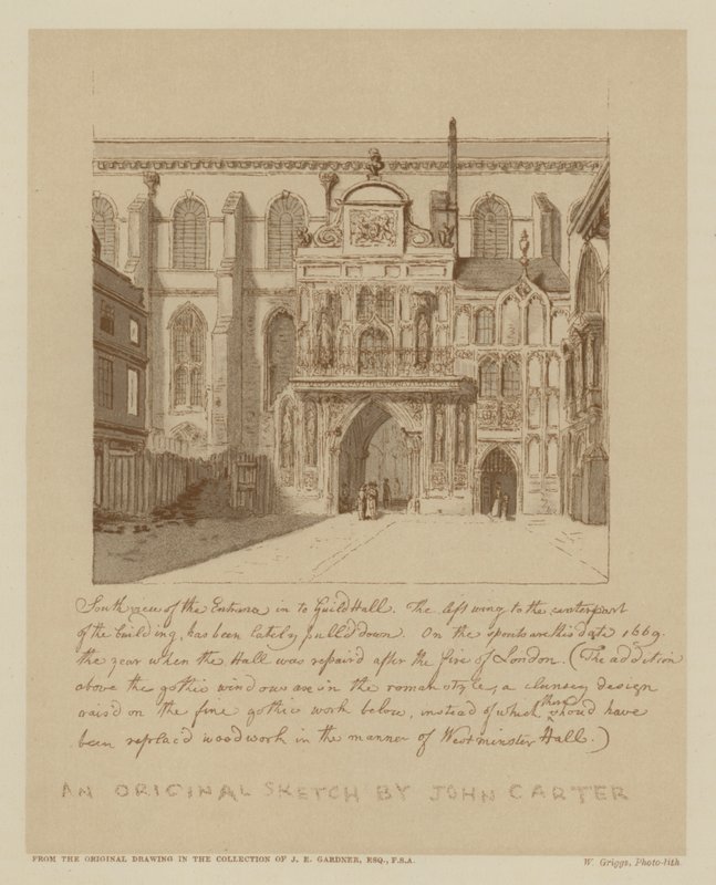 Südansicht des Eingangs zur Guildhall, City of London (Lithografie) von John (after) Carter