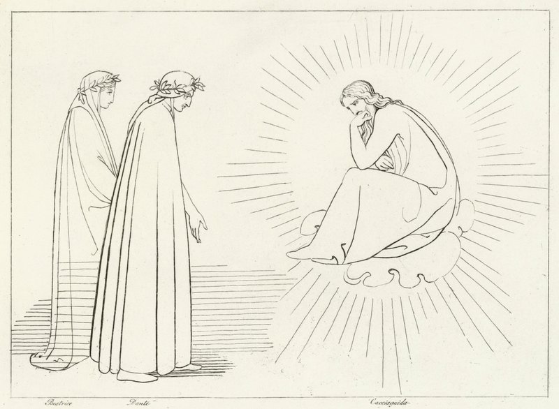 Dante im Gespräch mit Cacciaguida, Paradies, Gesang 17 (Gravur) von John (after) Flaxman