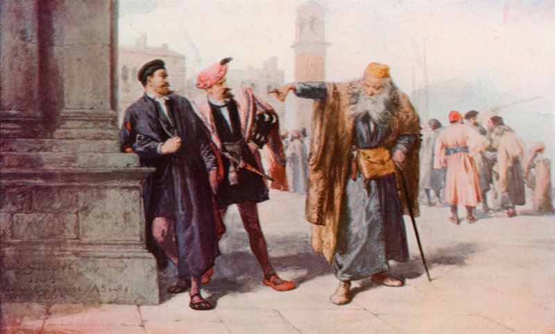 Shakespeare: Die Köderung von Shylock, Der Kaufmann von Venedig, Akt III, Szene 1 (Farblithografie) von John (after) Gilbert