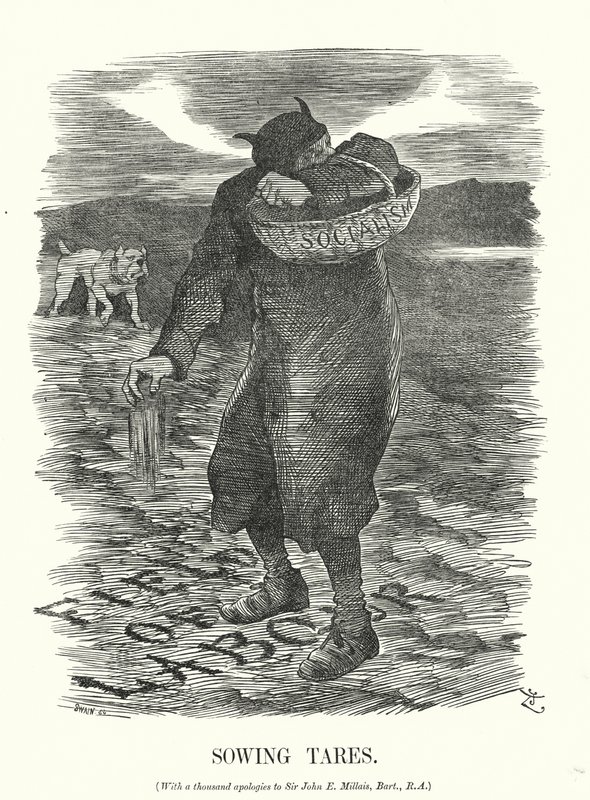 Unkraut säen - die Angst vor der Ausbreitung des Sozialismus unter britischen Arbeitern (Stich) von John (after) Tenniel