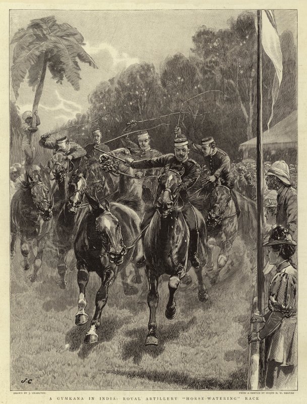 Ein Gymkana in Indien, Pferdetränkenrennen der Royal Artillery von John Charlton