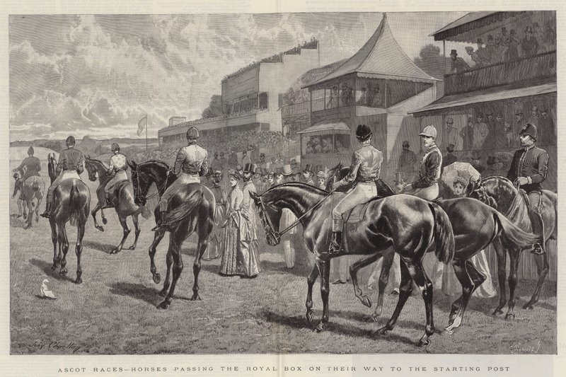 Ascot-Rennen, Pferde passieren die königliche Loge auf dem Weg zum Startpunkt von John Charlton