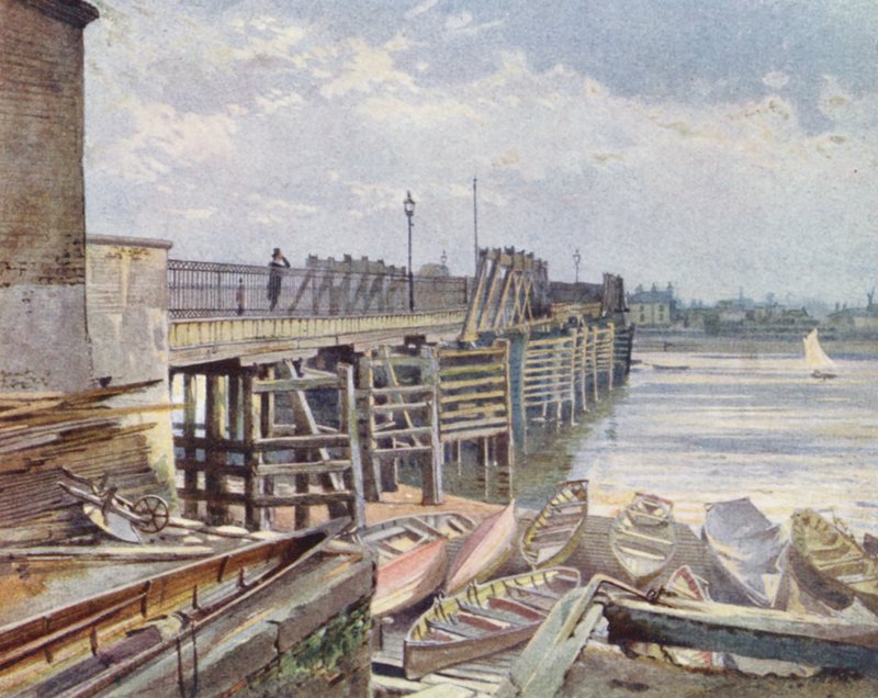 Verlorenes London: Alte Battersea-Brücke, vom Nordufer von John Crowther