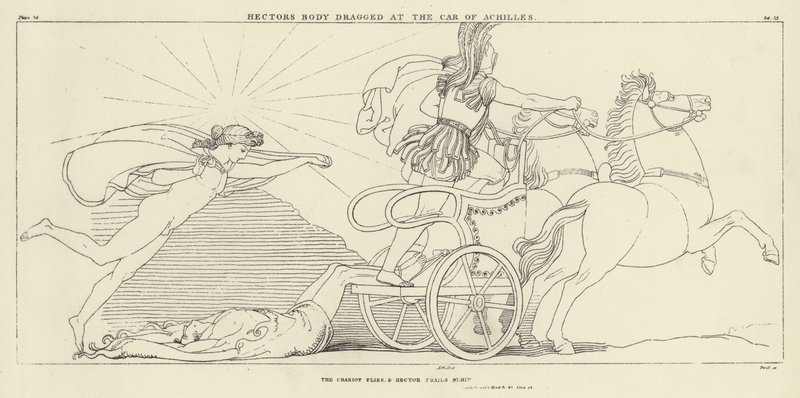 Hektors Körper wird am Wagen von Achilles geschleift von John Flaxman