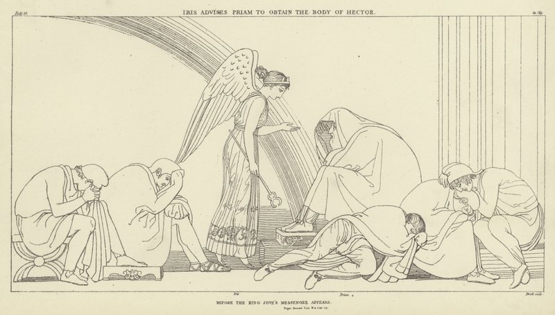 Iris rät Priamos, den Körper Hektors zu holen von John Flaxman