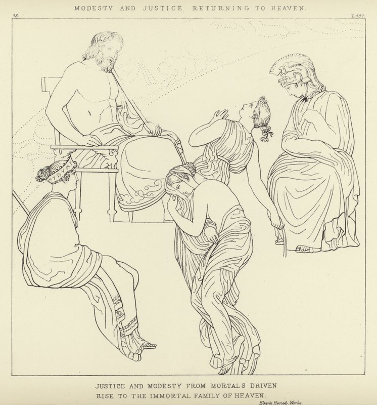 Bescheidenheit und Gerechtigkeit kehren in den Himmel zurück von John Flaxman