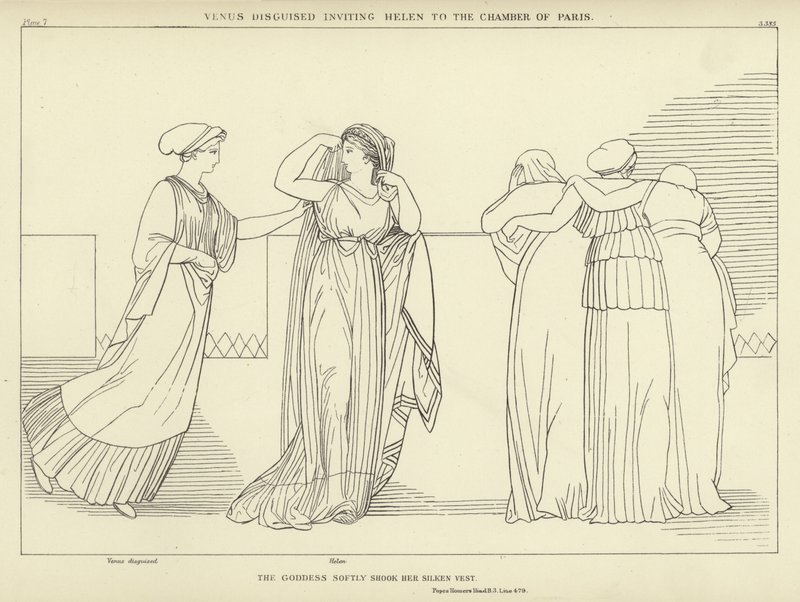 Venus verkleidet lädt Helena in das Gemach von Paris ein von John Flaxman