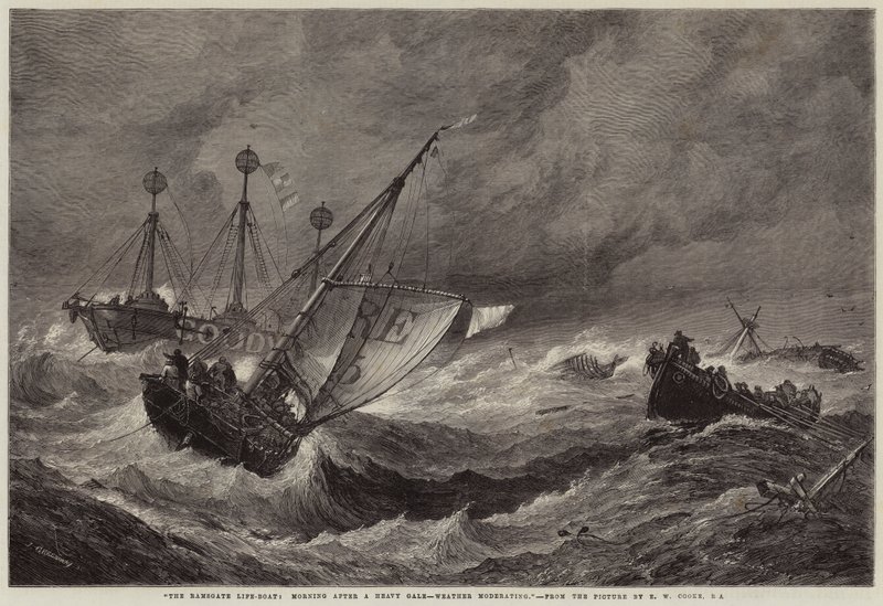 Das Rettungsboot von Ramsgate, Morgen nach einem schweren Sturm, Wetter beruhigt sich von John Greenaway