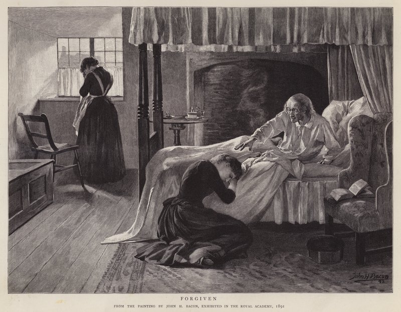 Vergeben, Gemälde von John H. Bacon, ausgestellt in der Royal Academy im Jahr 1891 von John Henry Frederick (after) Bacon