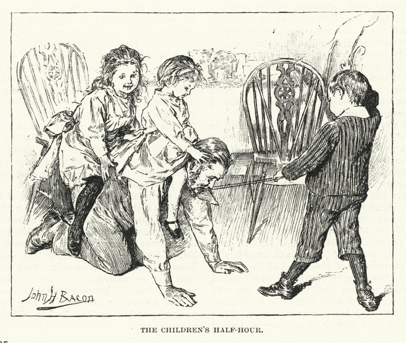 Die halbe Stunde der Kinder - Spielen mit ihrem Vater (Gravur) von John Henry Frederick (after) Bacon
