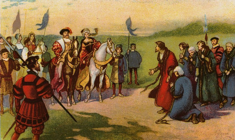 König Heinrich VIII. und Catherine Howard kommen nach der Pilgerfahrt der Gnade 1541 in York an von John Jellicoe