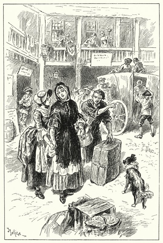 Die Kutsche am Old Angel Inn (Lithografie) von John Jellicoe