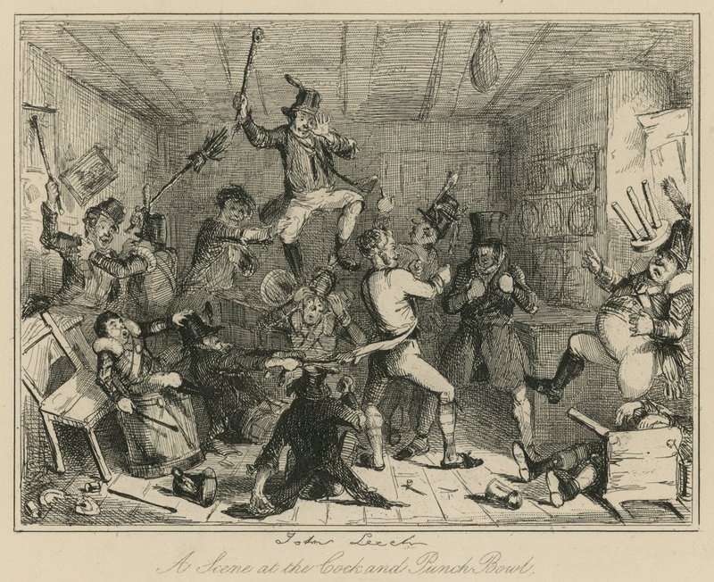 Eine Szene im Cock and Punch Bowl von John Leech