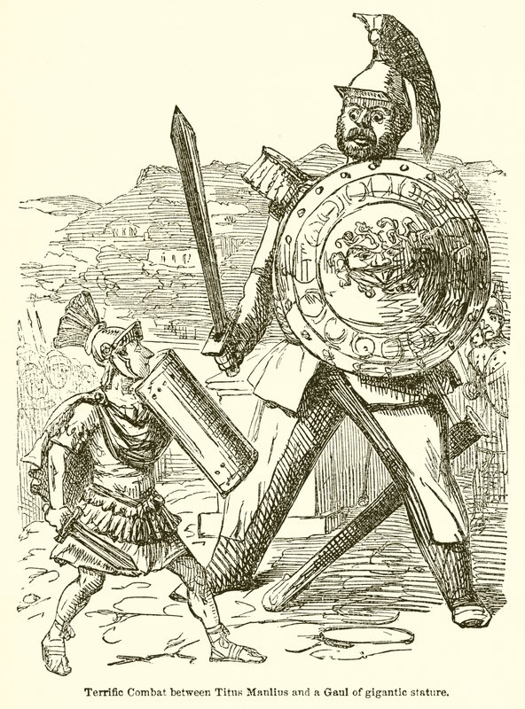Schrecklicher Kampf zwischen Titus Manlius und einem riesigen Gallier von John Leech