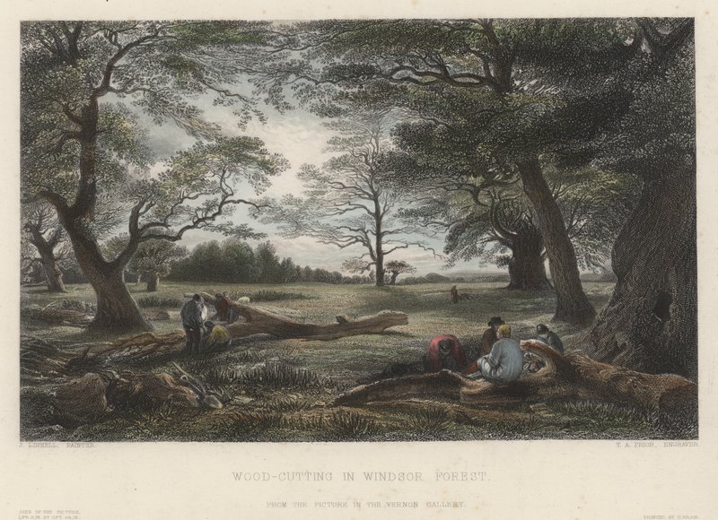 Holzfällarbeiten im Windsor Forest (farbige Gravur) von John Linnell