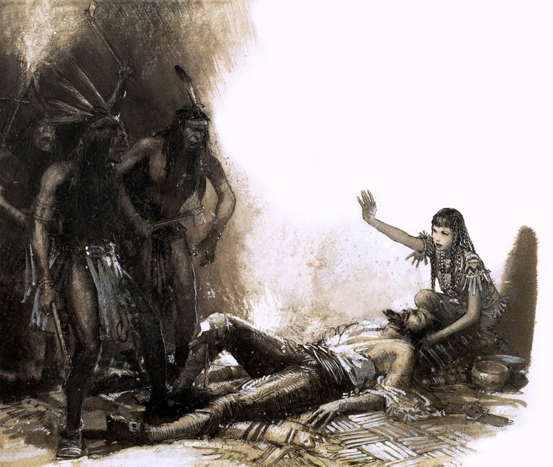 Pocahontas greift ein, um das Leben von Captain Smith zu retten von John Millar Watt