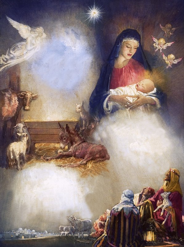 Unidentifizierte Montage basierend auf der Geburt Jesu von John Millar Watt