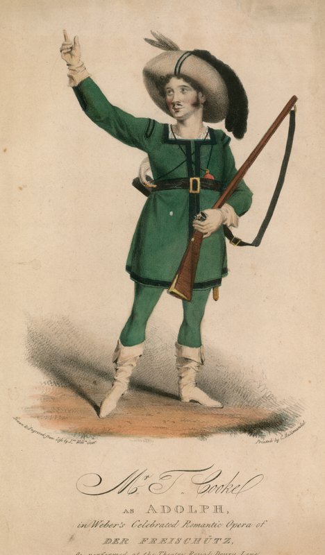 Mr T Cooke als Adolph in Webers berühmter romantischer Oper Der Freischütz im Theatre Royal Drury Lane von John W. Gear