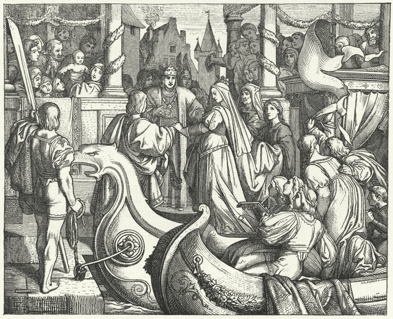 Der Heilige Römische Kaiser Friedrich II. begrüßt seine Braut Isabella von England von Josef Mathias (after) Trenkwald