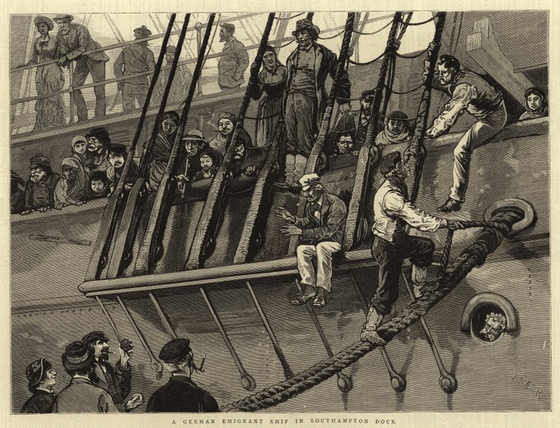 Ein deutsches Auswandererschiff im Hafen von Southampton von Joseph Nash