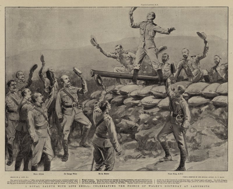 Ein königlicher Salut mit scharfer Munition, zur Feier des Geburtstags des Prinzen von Wales in Ladysmith von Joseph Nash