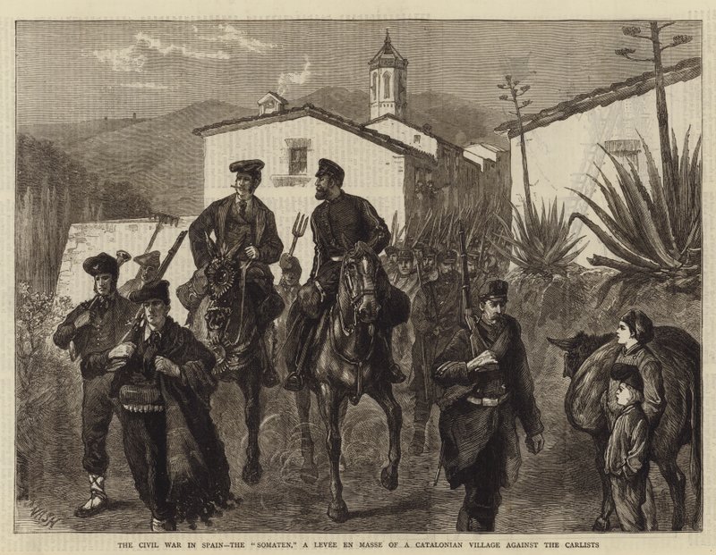 Der Bürgerkrieg in Spanien, der Somaten, eine Massenhebung eines katalanischen Dorfes gegen die Karlisten von Joseph Nash