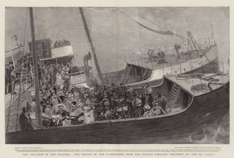 Die Kollision im Kanal, die Rettung der Passagiere vom Paketdampfer Seaford durch die SS Lyon von Joseph Nash