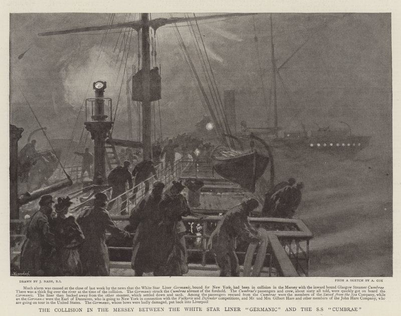 Die Kollision in der Mersey zwischen dem White Star Liner Germanic und der SS Cumbrae von Joseph Nash