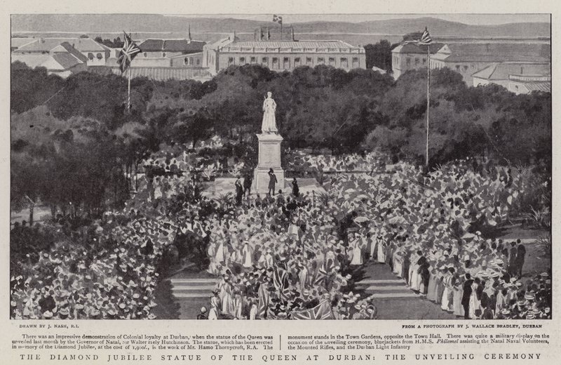 Die Diamant-Jubiläumsstatue der Königin in Durban, die Enthüllungszeremonie von Joseph Nash