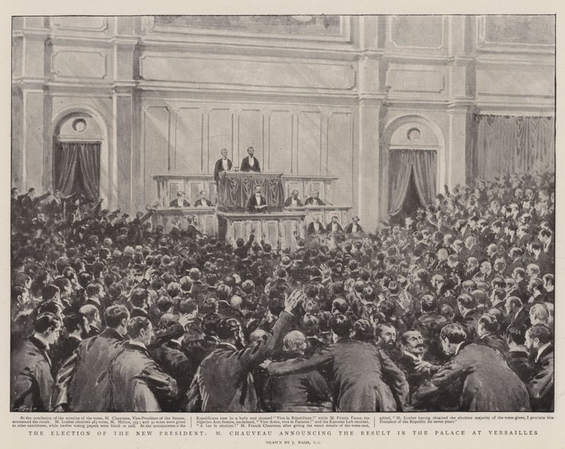 Die Wahl des neuen Präsidenten, M. Chauveau verkündet das Ergebnis im Palast von Versailles von Joseph Nash
