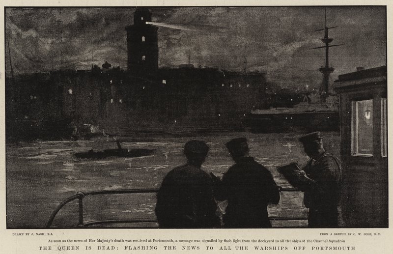 Die Königin ist tot, die Nachricht an alle Kriegsschiffe vor Portsmouth übermittelnd von Joseph Nash