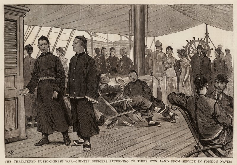 Der drohende russisch-chinesische Krieg, chinesische Offiziere kehren aus dem Dienst in fremden Marinen in ihr eigenes Land zurück von Joseph Nash