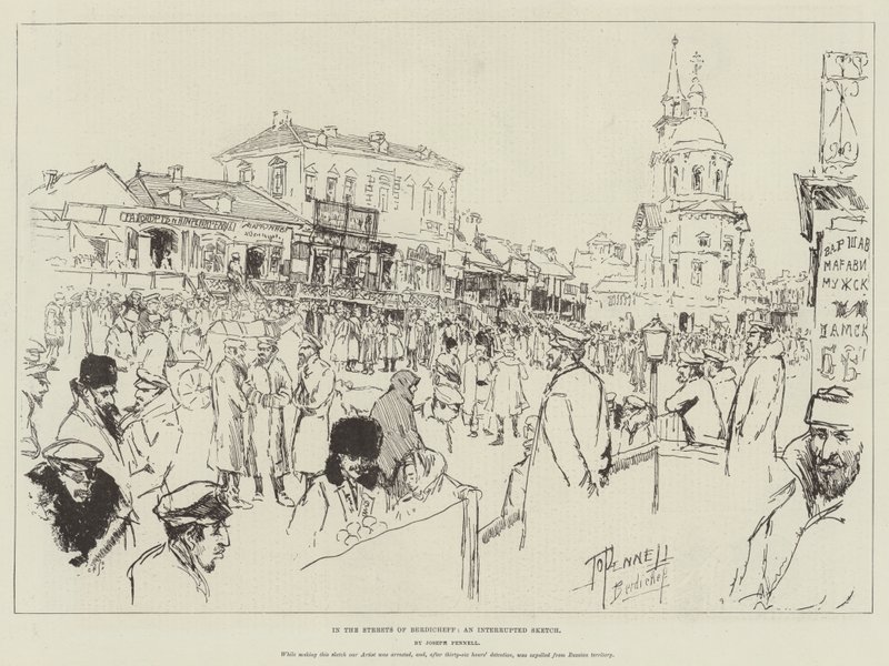 In den Straßen von Berdicheff, eine unterbrochene Skizze von Joseph Pennell
