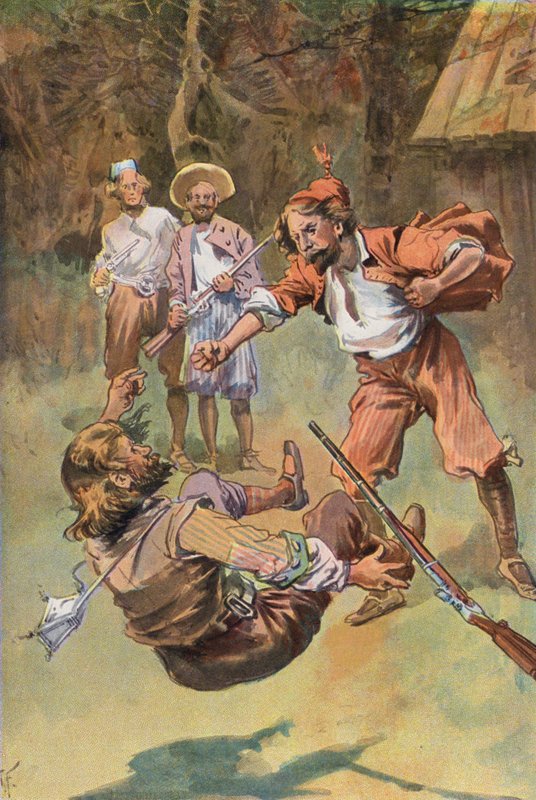 Robinson Crusoe: Der Spanier schlägt ihn mit einem Schlag nieder von Joseph (after) Finnemore