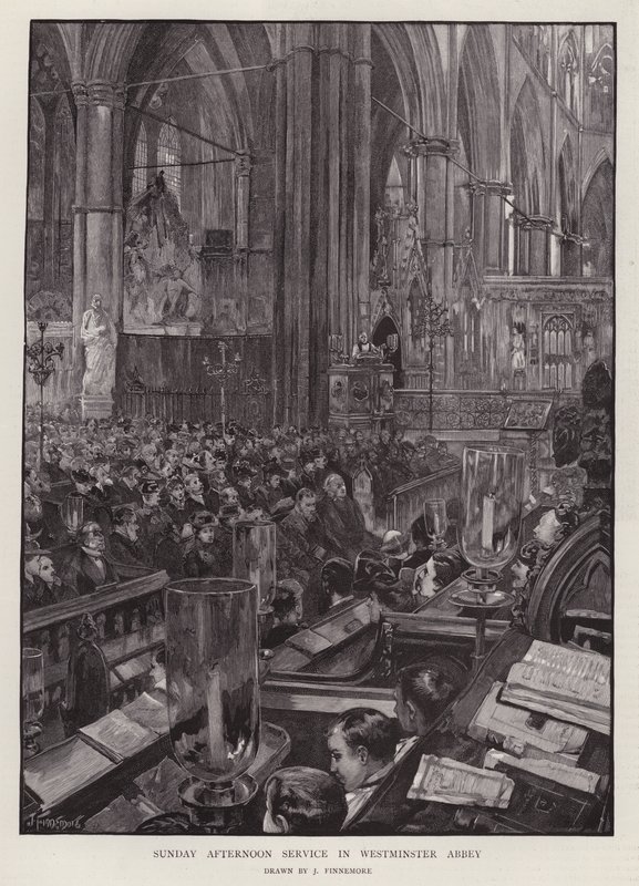 Sonntagnachmittagsgottesdienst in der Westminster Abbey, London von Joseph (after) Finnemore