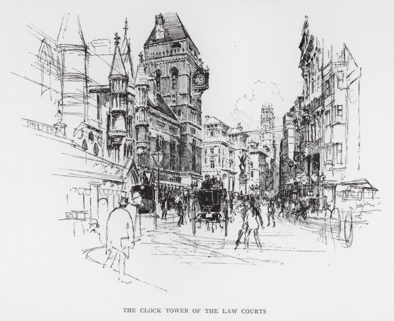 Der Uhrturm der Gerichte (Lithografie) von Joseph (after) Pennell