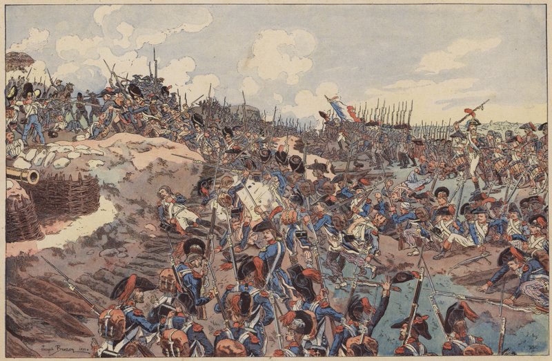 Schlacht von Jemappes, Französische Revolutionskriege, 6. November 1792 (Farblithografie) von Joseph Charles (after) Beuzon