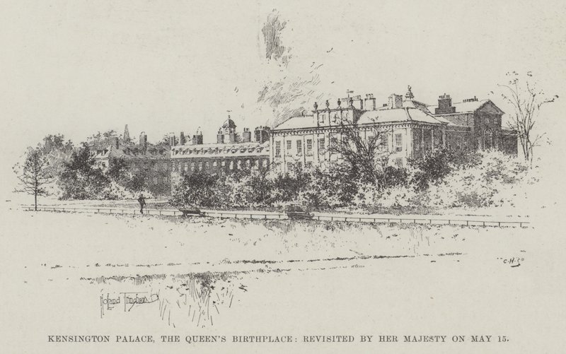 Kensington Palace, der Geburtsort der Königin, besucht von Ihrer Majestät am 15. Mai von Joseph Holland Tringham