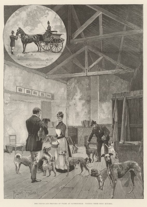 Der Prinz und die Prinzessin von Wales in Sandringham, beim Besuch ihrer Hundeküche von Joseph Holland Tringham