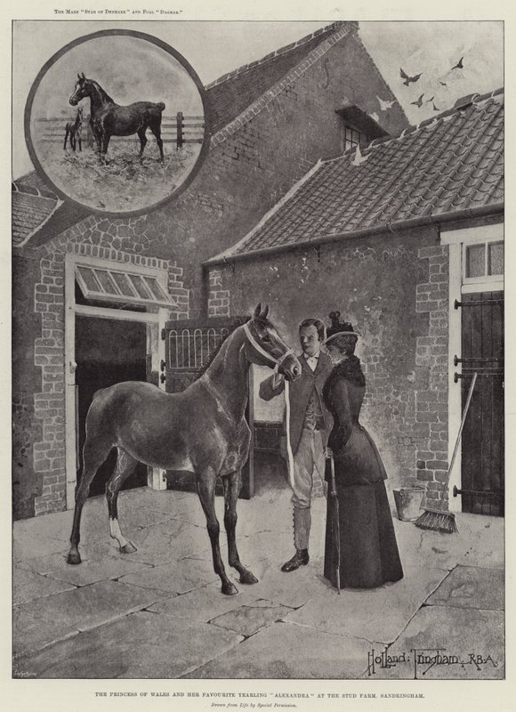 Die Prinzessin von Wales und ihr Lieblingsjährling Alexandra auf der Gestütsfarm, Sandringham von Joseph Holland Tringham