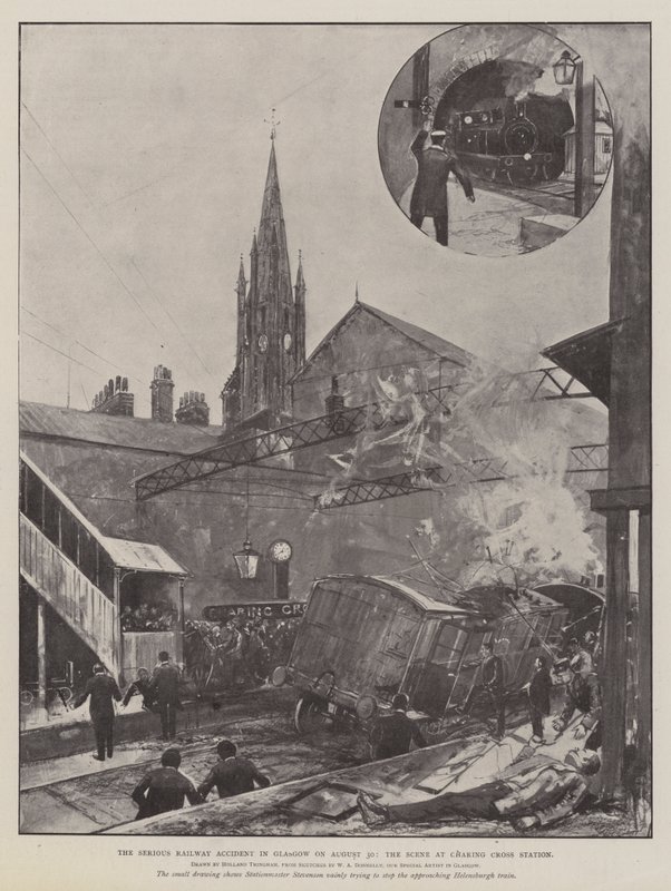 Der schwere Eisenbahnunfall in Glasgow am 30. August, die Szene am Charing Cross Bahnhof von Joseph Holland Tringham