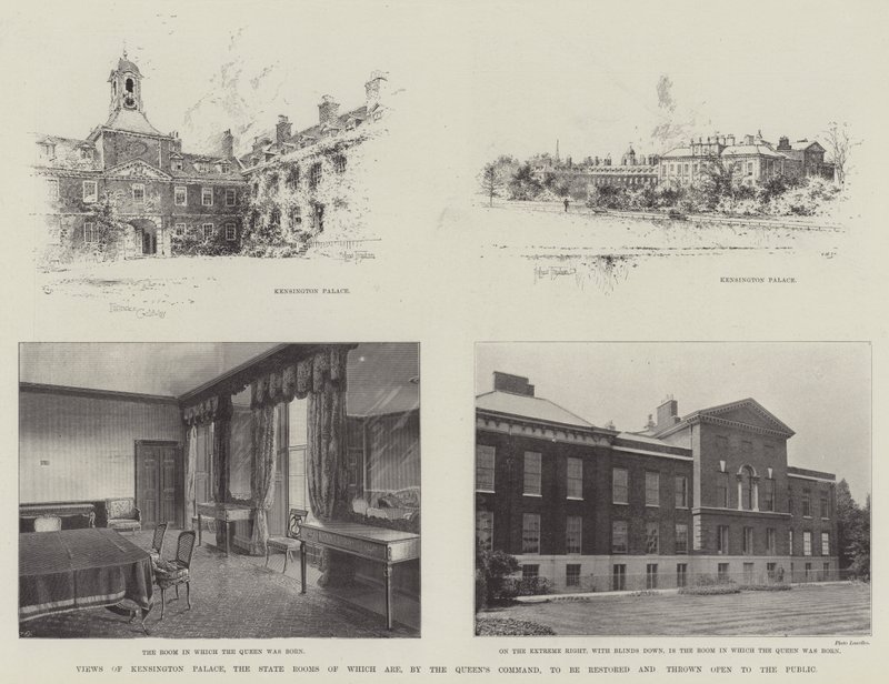 Ansichten des Kensington Palace, dessen Staatsräume auf Befehl der Königin restauriert und der Öffentlichkeit zugänglich gemacht werden sollen von Joseph Holland Tringham