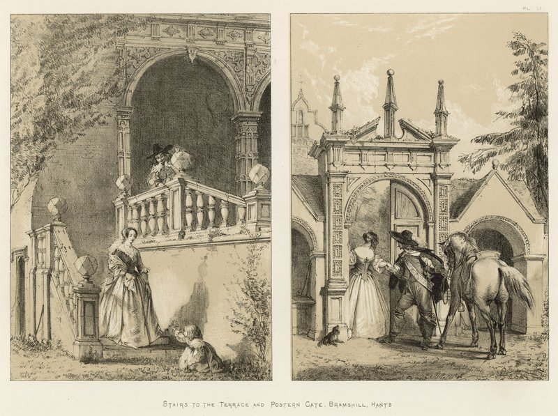 Treppe zur Terrasse und Postern Gate, Bramshill, Hants von Joseph Nash